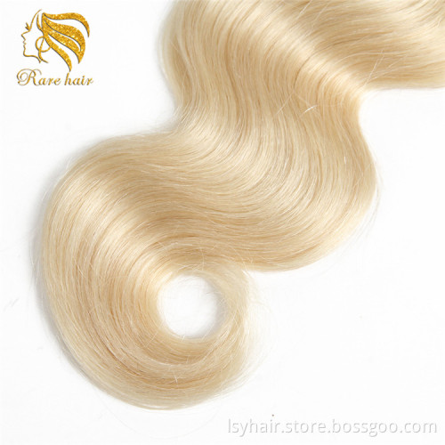 Lsy Remy Cuticle Aligned Platinum Blonde 613 Body Wave Human Hair Weaving, Peerless 9A Eurasian Hair Bundles With Closure